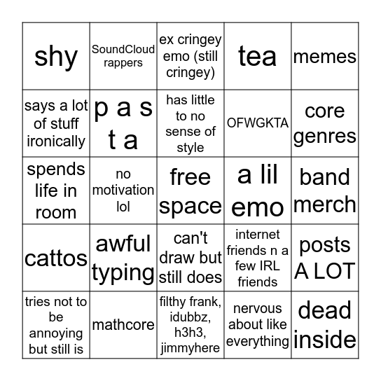 damnyworsnop's bingo Card