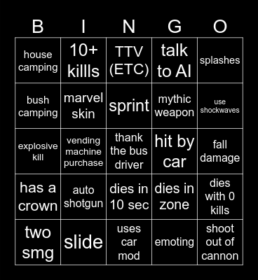 Fortnite Bingo Card