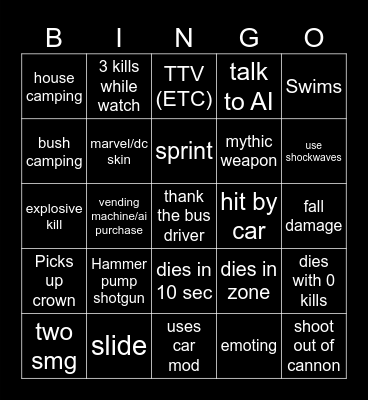 Fortnite Bingo Card