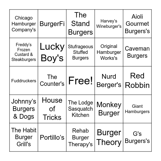 NATIONAL CHEESEBURGER DAY BINGO Card