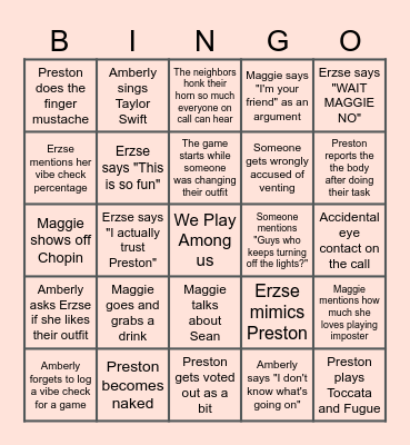 Friend Among Us Bingo Card