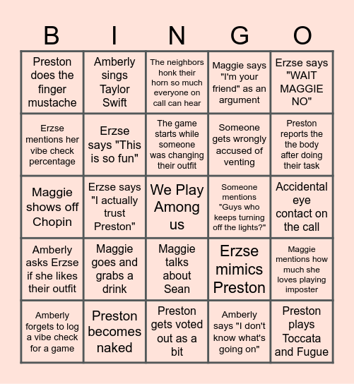 Friend Among Us Bingo Card