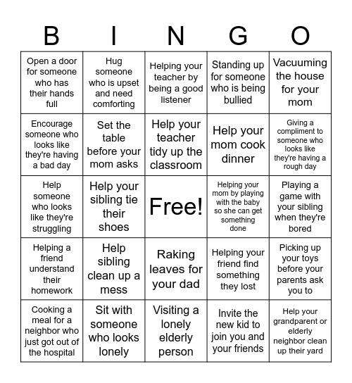 COMPASSION BINGO Card