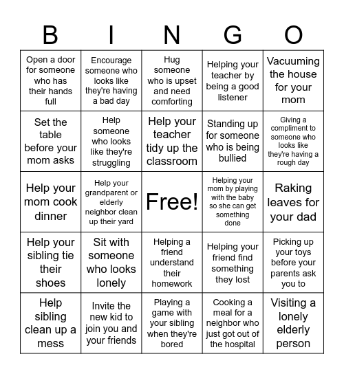 COMPASSION BINGO Card