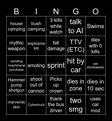 Fortnite Bingo Card