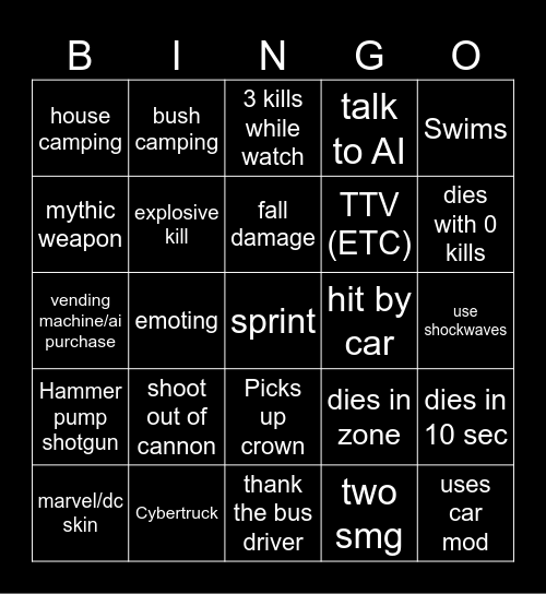 Fortnite Bingo Card