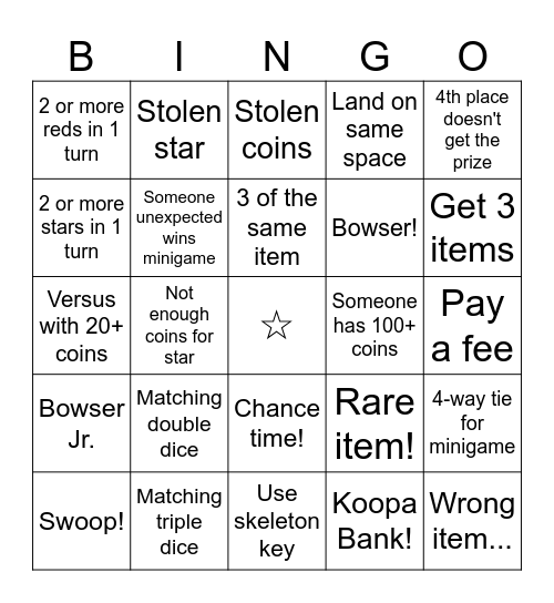 Mario!!! Bingo Card