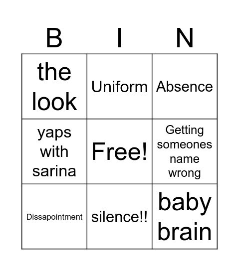 Preggers McGee Bingo Card