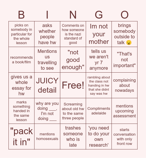 Bingo about our fav not nazi Bingo Card