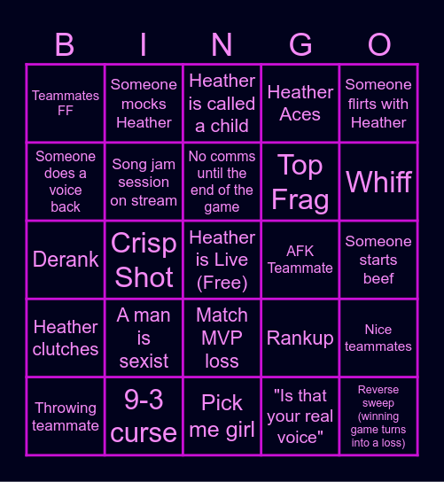ItsIHeather Stream Bingo Card