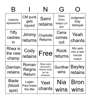 AllenOwnz Summerslam 2024! Bingo Card