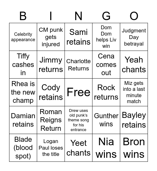 AllenOwnz Summerslam 2024! Bingo Card