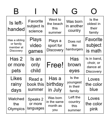 Bingo: Find Someone Who... Bingo Card