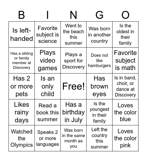 Bingo: Find Someone Who... Bingo Card