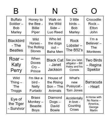 Wild Things! Bingo Card