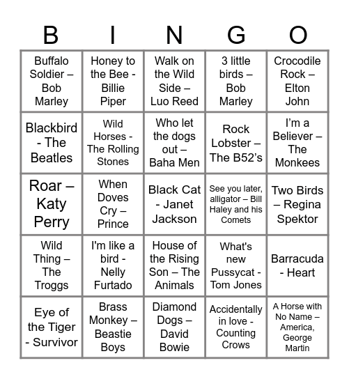 Wild Things! Bingo Card