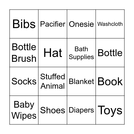 Baby Bingo! Bingo Card