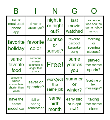 Get to Know You! Bingo Card