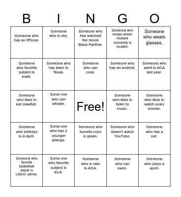 Get to Know Your Classmates! Bingo Card