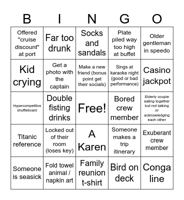 Alaska Cruise '24 Bingo Card