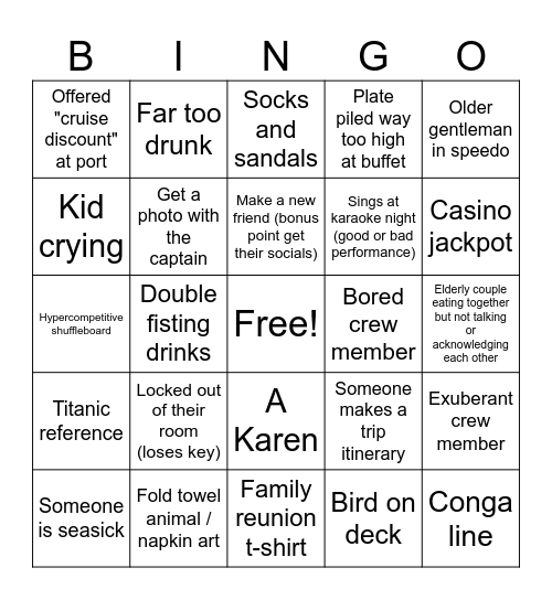 Alaska Cruise '24 Bingo Card