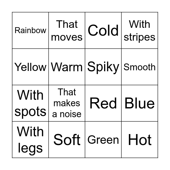Visual Sensory Bingo! Bingo Card