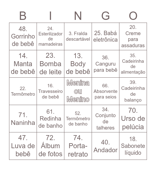 Chá Revelação 💜💚 Bingo Card