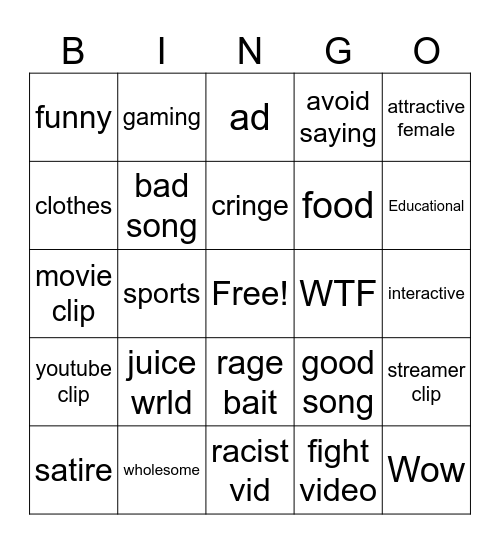 INSTAGRAM REELS Bingo Card