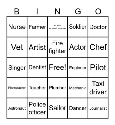 JOBS AND COCCUPATIONS Bingo Card