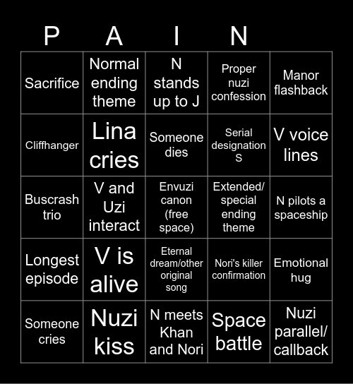 Episode 8 bingo Card