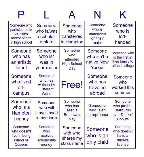 WALK THE PLANK Bingo Card