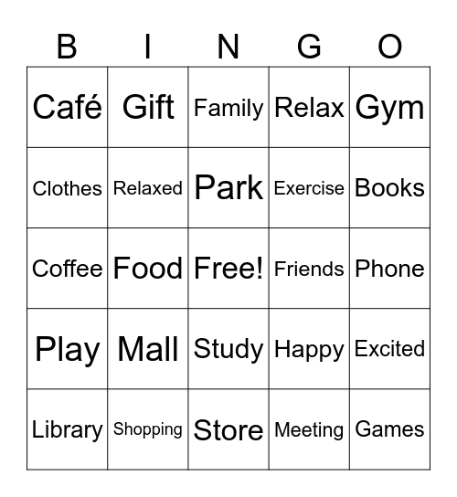 I'm going to the Mall Bingo Card