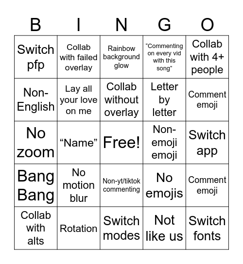 Untitled Bingo Card