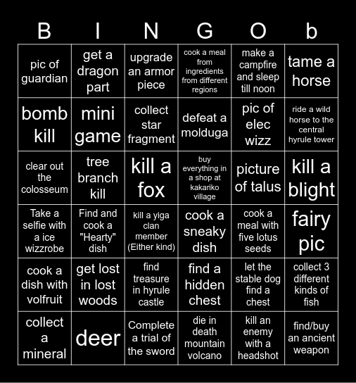 Breath of the wild LOCKOUT Bingo Card