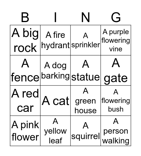 Nature Bingo Card