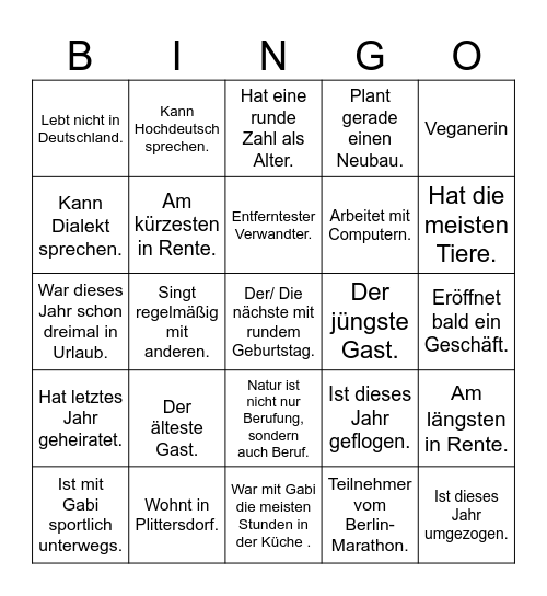 Gabis Geburtstagsbingo Card