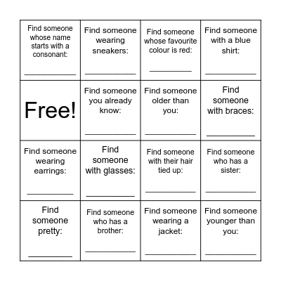 Ice Breaker Bingo Card