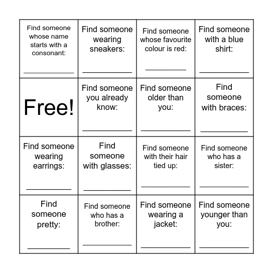 Ice Breaker Bingo Card