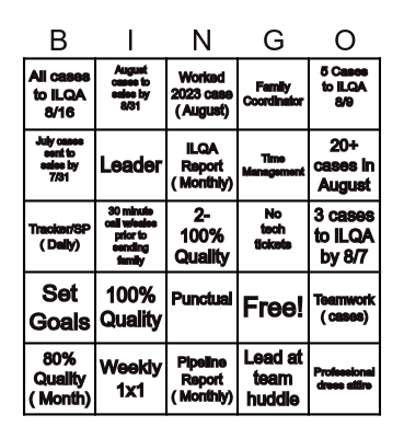 Team Carter Bingo Card