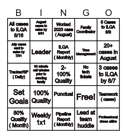 Team Carter Bingo Card