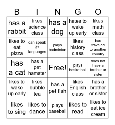 Icebreaker Bingo Card