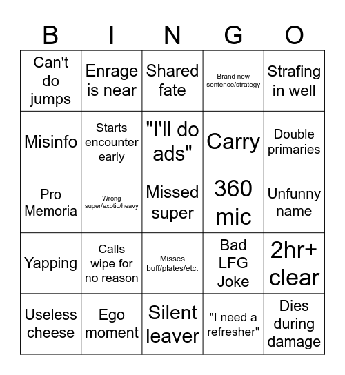 LFG Bingo Card