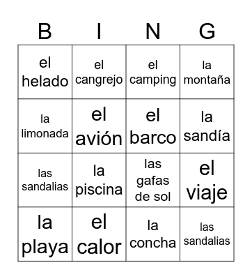 El verano Bingo Card