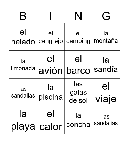 El verano Bingo Card