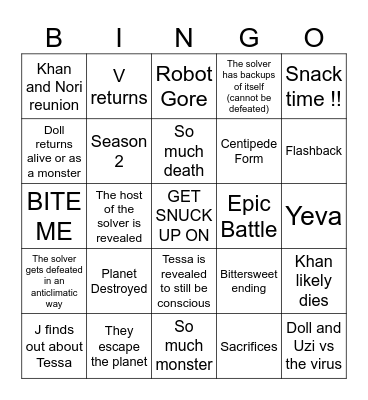 Murder Drones episode 8 Bingo Card