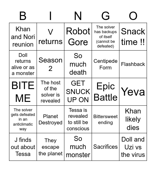 Murder Drones episode 8 Bingo Card