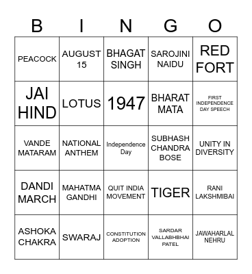 Independence day Bingo Card