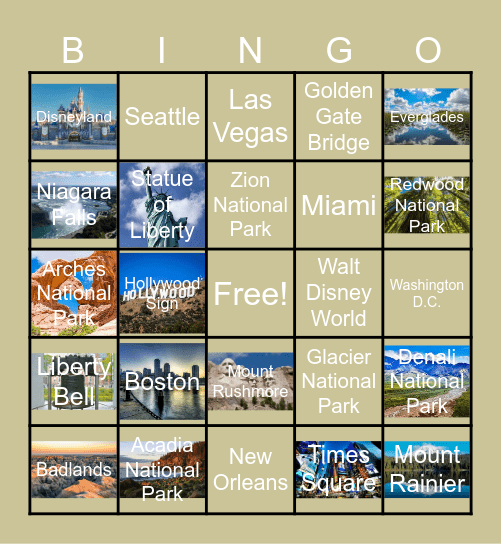 Travel Destination Bingo Card