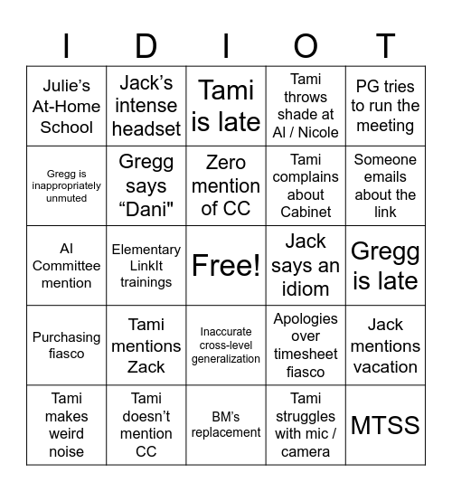 8/2 Meeting Bingo Card