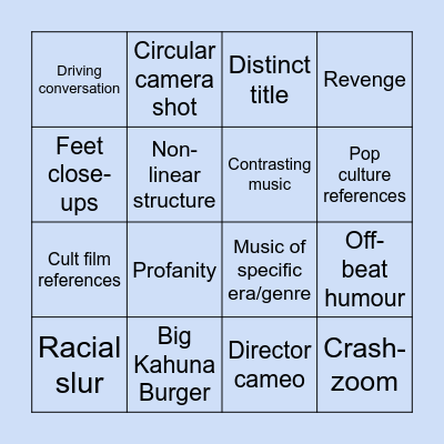 Tarantino movie Bingo Card